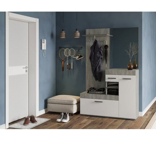 Прихожая Мебелони Инстайл Бетон / Белый Бетон / Белый