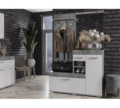 Прихожая Мебелони Инстайл Бетон / Белый Бетон / Белый