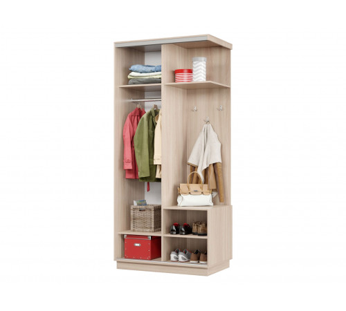 Прихожая Хочу домой Маршал Лайт Ясень Шимо светлый / Зеркало / Серебро, алюминий Правая 60 см