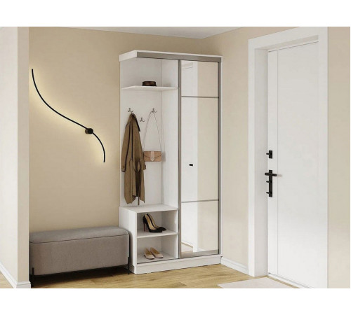 Прихожая Хочу домой Маршал Лайт Белый / Зеркало / Серебро, алюминий Левая 45 см