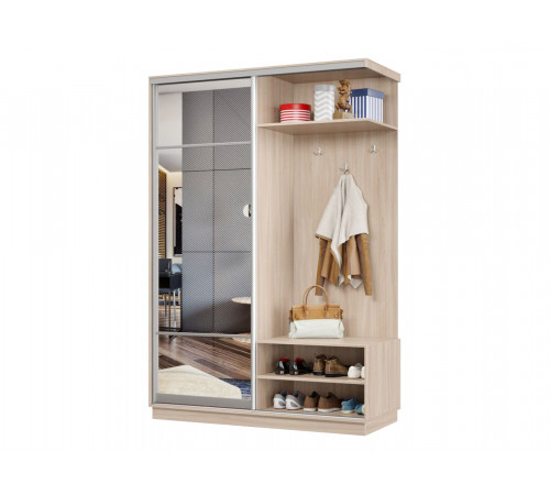 Прихожая Хочу домой Маршал Лайт Ясень Шимо светлый / Зеркало / Серебро, алюминий Правая 60 см