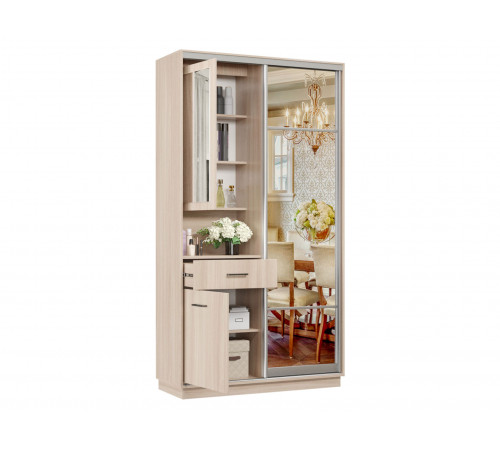 Прихожая Хочу домой Маршал Ясень Шимо светлый / Зеркало / Серебро, алюминий Левая 45 см