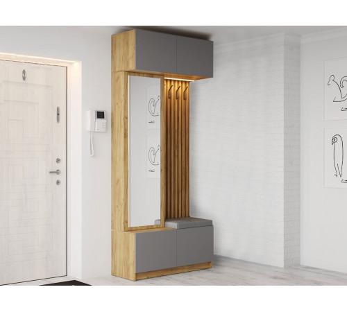 Прихожая МК СТИЛЬ Бостон Дуб Крафт золотой / Серый шифер / Серый, экокожа Дуб Крафт золотой / Серый шифер / Серый, экокожа