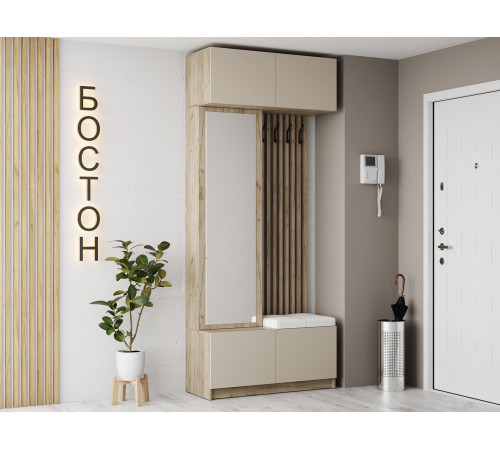 Прихожая МК СТИЛЬ Бостон Дуб Крафт серый / Кашемир / Белый, экокожа Дуб Крафт серый / Кашемир / Белый, экокожа