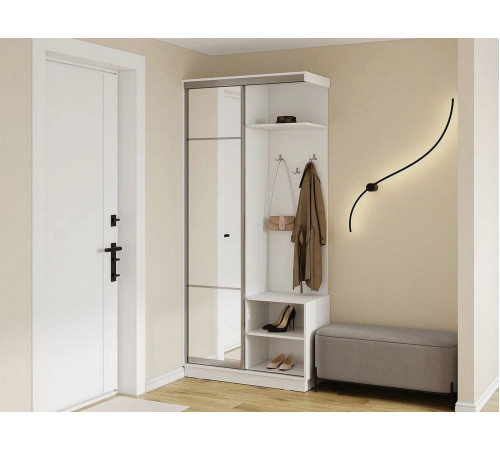 Прихожая Хочу домой Маршал Лайт Белый / Зеркало / Серебро, алюминий Правая 45 см