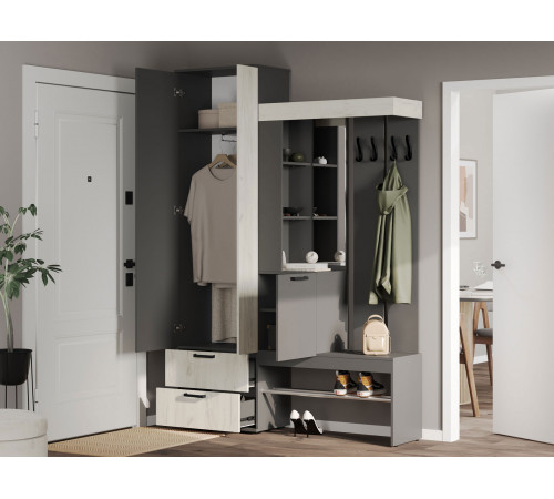 Прихожая Мебелони Трамп Графит / Дуб Крафт белый Графит / Дуб Крафт белый