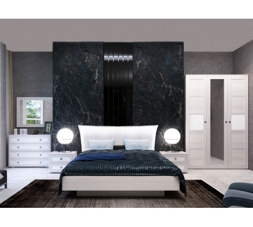 Настенное зеркало Кураж Парма Нео 22 Ясень Анкор светлый / Экокожа белая Ясень Анкор светлый / Экокожа белая