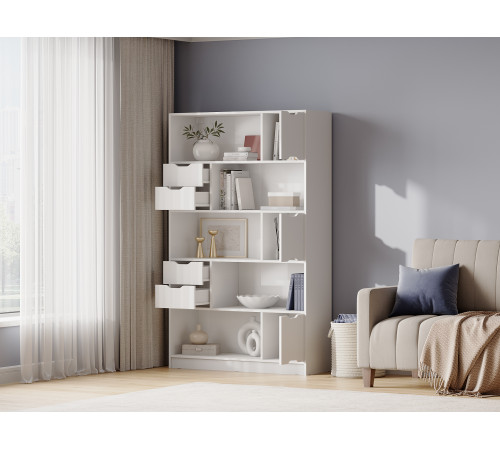 Стеллаж Правила мебели Юджин Белый С дверцами и ящиками