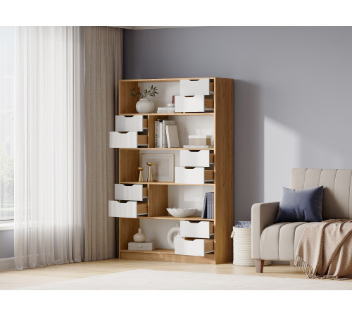 Стеллаж Правила мебели Юджин Дуб Крафт С ящиками