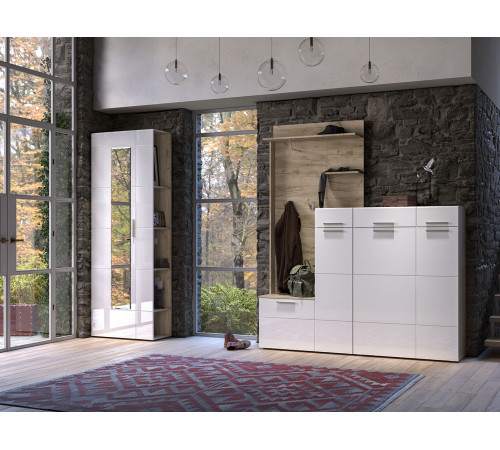 Стеллаж Моби Лайн Дуб Крафт серый / Белый глянец Дуб Крафт серый / Белый глянец