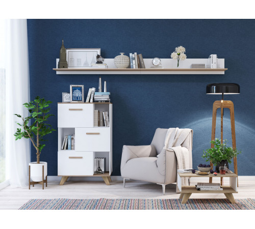 Стеллаж Кураж Вега Скандинавия Дуб Каньон / Белый / Белый глянец Дуб Каньон / Белый / Белый глянец