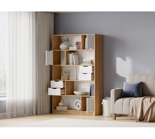 Стеллаж Правила мебели Юджин Дуб Крафт С дверцами и ящиками