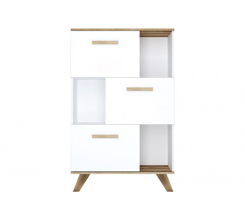 Стеллаж Кураж Вега Скандинавия Дуб Каньон / Белый / Белый глянец Дуб Каньон / Белый / Белый глянец