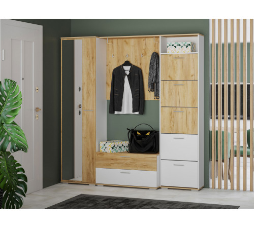 Обувница Сильва Санти НМ 013.26 Белый фасадный / Дуб Крафт золотой Белый фасадный / Дуб Крафт золотой