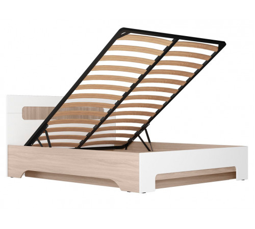 Двуспальная кровать МК СТИЛЬ Палермо С Ясень Шимо светлый / Белый глянец С основанием и подъемным механизмом 160х200 см