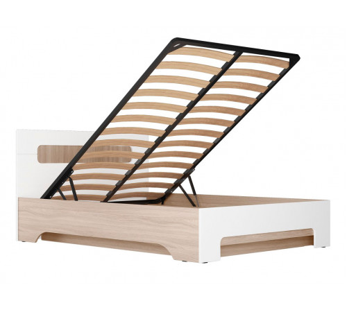 Двуспальная кровать МК СТИЛЬ Палермо С Ясень Шимо светлый / Белый глянец С основанием и подъемным механизмом 140х200 см