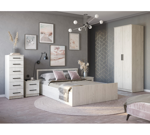 Двуспальная кровать BTS Фиеста Дуб Крафт белый С реечным основанием 140х200 см