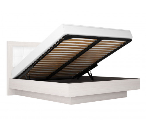 Двуспальная кровать Кураж Парма Нео Делюкс ПМ Ясень Анкор светлый / Экокожа белая 180х200 см