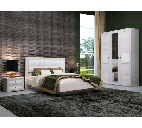 Двуспальная кровать Кураж Парма Нео Делюкс ПМ Ясень Анкор светлый / Экокожа белая 180х200 см