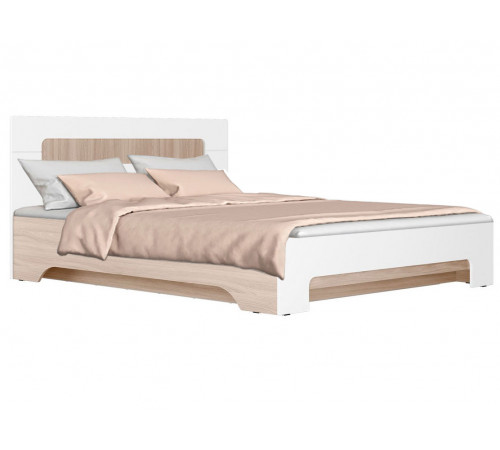 Двуспальная кровать МК СТИЛЬ Палермо С Ясень Шимо светлый / Белый глянец С основанием и подъемным механизмом 160х200 см