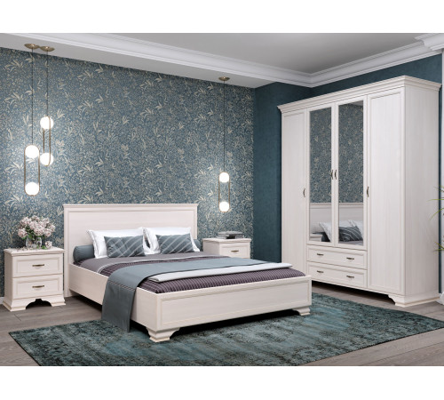 Двуспальная кровать Кураж Сиена ПМ Бодега белый, патина золото 160х200 см