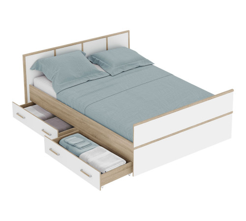 Двуспальная кровать BTS Сакура Дуб Сонома / Белый С основанием настил 160х200 см