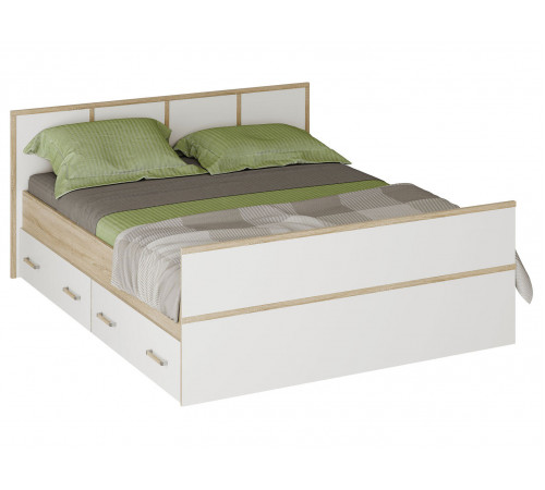 Двуспальная кровать BTS Сакура Дуб Сонома / Белый С основанием настил 160х200 см