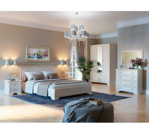 Двуспальная кровать Кураж Сиена ПМ Бодега белый, патина золото 160х200 см