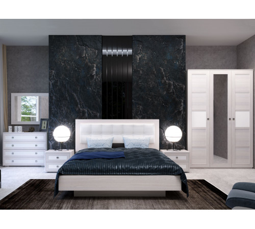 Двуспальная кровать Кураж Парма Нео Делюкс ПМ Ясень Анкор светлый / Экокожа белая 180х200 см