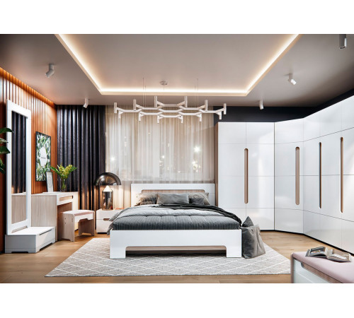 Двуспальная кровать МК СТИЛЬ Палермо С Ясень Шимо светлый / Белый глянец С основанием и подъемным механизмом 140х200 см