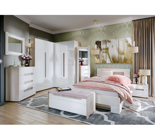 Двуспальная кровать МК СТИЛЬ Палермо С Ясень Шимо светлый / Белый глянец С основанием и подъемным механизмом 140х200 см