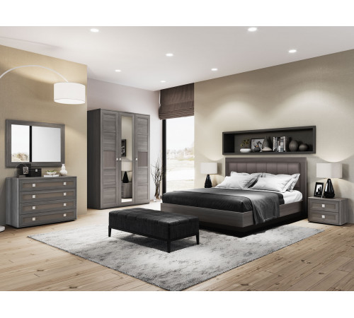 Двуспальная кровать Кураж Парма Нео Делюкс ПМ Лиственница темная / Экокожа дила 180х200 см