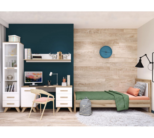 Настенная полка Кураж Вега Скандинавия Дуб Каньон / Белый 135 см