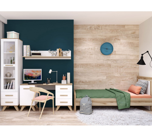 Настенная полка Кураж Вега Скандинавия Дуб Каньон / Белый 135 см