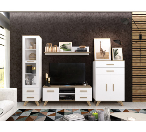 Настенная полка Кураж Вега Скандинавия Дуб Каньон / Белый 135 см