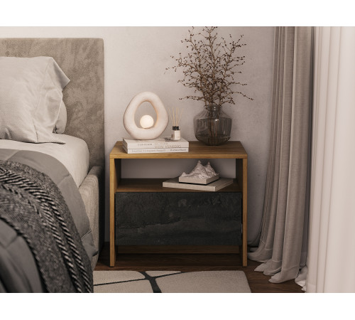 Прикроватная тумбочка СВ-Мебель МСП 1 Дуб золотой / Камень тёмный Дуб золотой / Камень тёмный