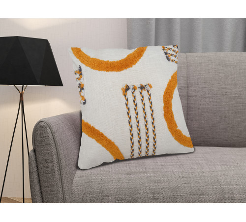 4741 Подушка, 50х50 см, 100% хлопок, с элементами тафтинга и косичками