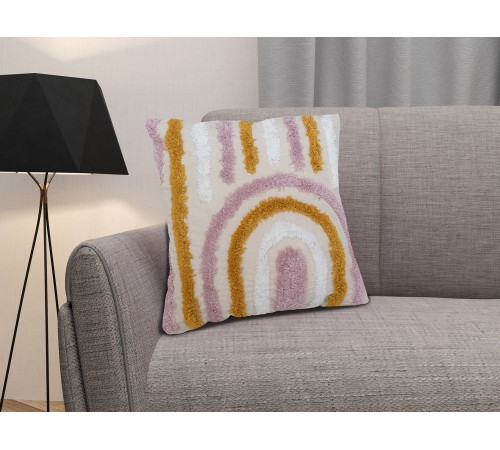 4378 Подушка, 40х40 см, 100% хлопок, с элементами тафтинга, роза/белый/охра