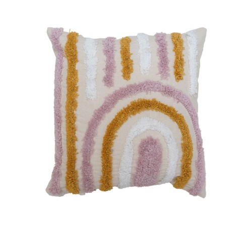 4378 Подушка, 40х40 см, 100% хлопок, с элементами тафтинга, роза/белый/охра