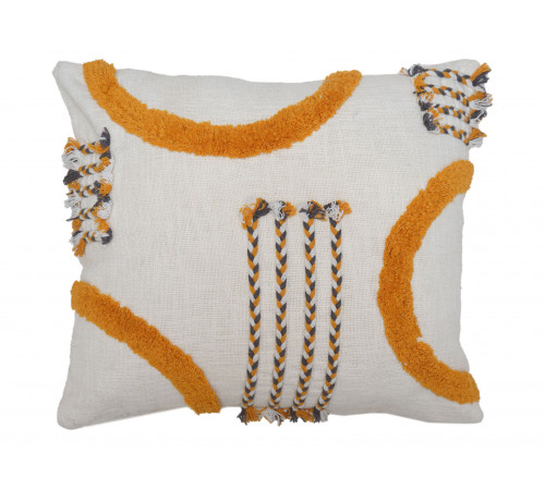 4741 Подушка, 50х50 см, 100% хлопок, с элементами тафтинга и косичками