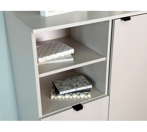 Комод 1 ящ 2 дв Рич, кашемир/фрапучино матовый/черный