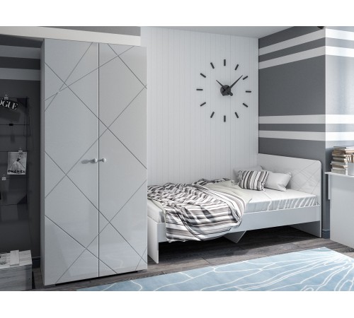 Кровать Абрис 120х200 фрезеровка 332.02.02, белый глянец / белый