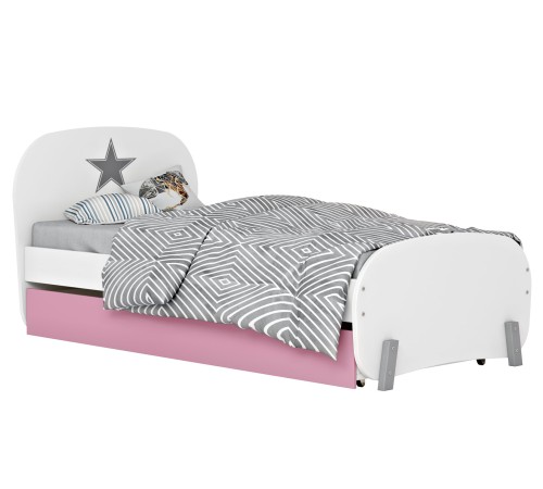 Кровать детская Polini kids Mirum 1915 c ящиком и ограничителем, белый / розовый Кровать детская Polini kids Mirum 1915 c ящиком и ограничителем, белый / розовый