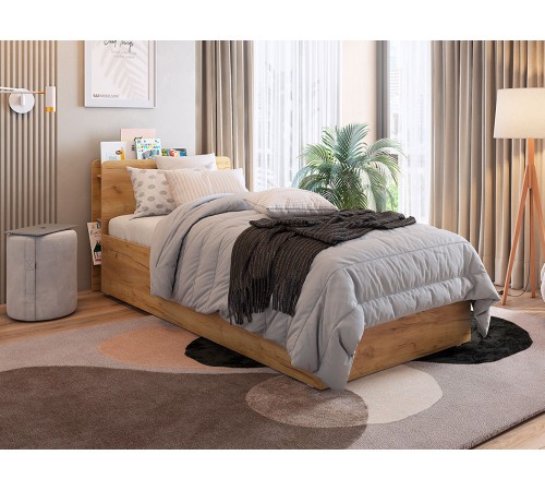 Кровать с основанием Юниор 90х200, дуб крафт золотой