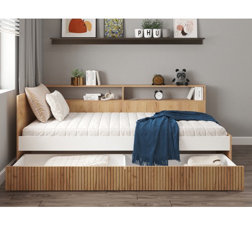 Кровать Ивис 90х200, дуб крафт золотой/белый