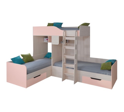 Двухъярусная кровать TRIO-1-8 [Дуб Молочный / Розовый]
