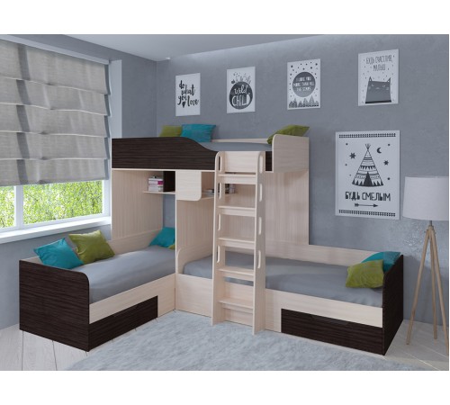 Двухъярусная кровать TRIO-1-7 [Дуб Молочный / Венге]