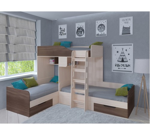 Двухъярусная кровать TRIO-1-2 [Дуб Молочный / Дуб Шамони]