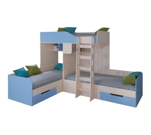 Двухъярусная кровать TRIO-1-6 [Дуб Молочный / Голубой]
