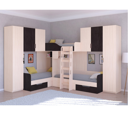 Кровать Трио/3 Дуб молочный/Венге